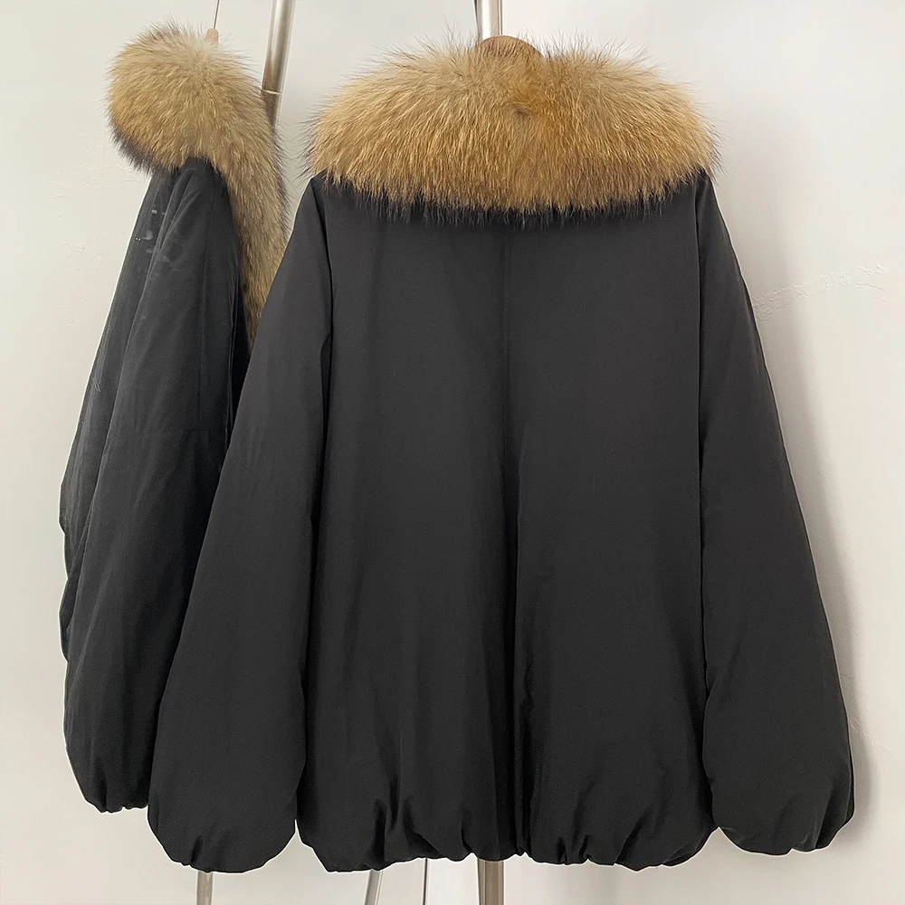 أوزة أسفل معطف فضفاض سميك الشتاء للنساء الدافئة الطبيعية الثعلب الفراء سترة منفوخة سترة الزي الملابس واقع معطف الفرو الإناث #5