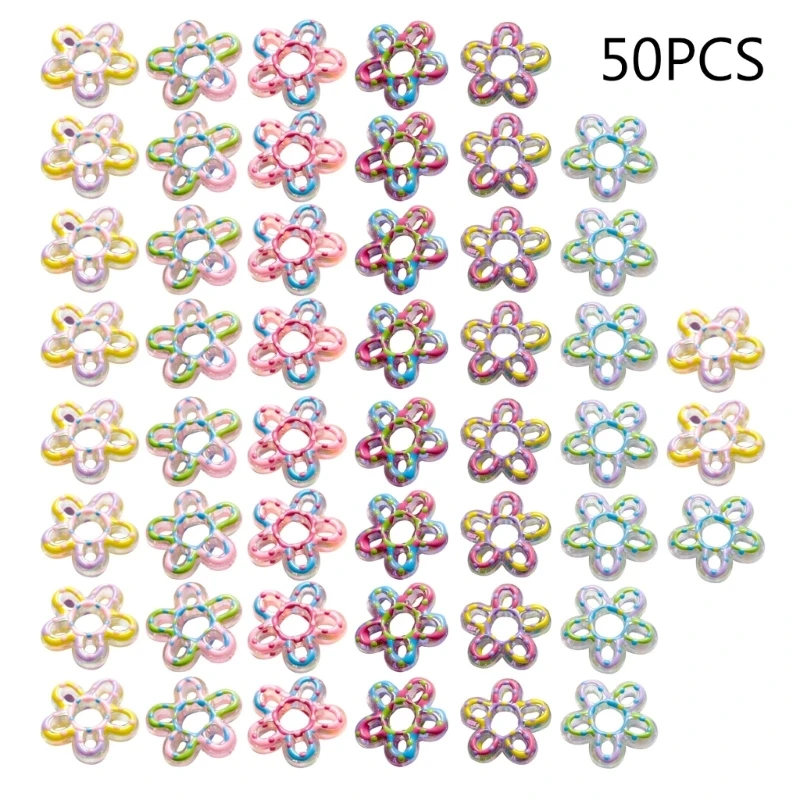 50Pcs/lot Colorful Graffiti Flower Beads with Hole Acrylic Loose Spacer Bead for DIY Bracelet Necklace Earring Jewelry Making