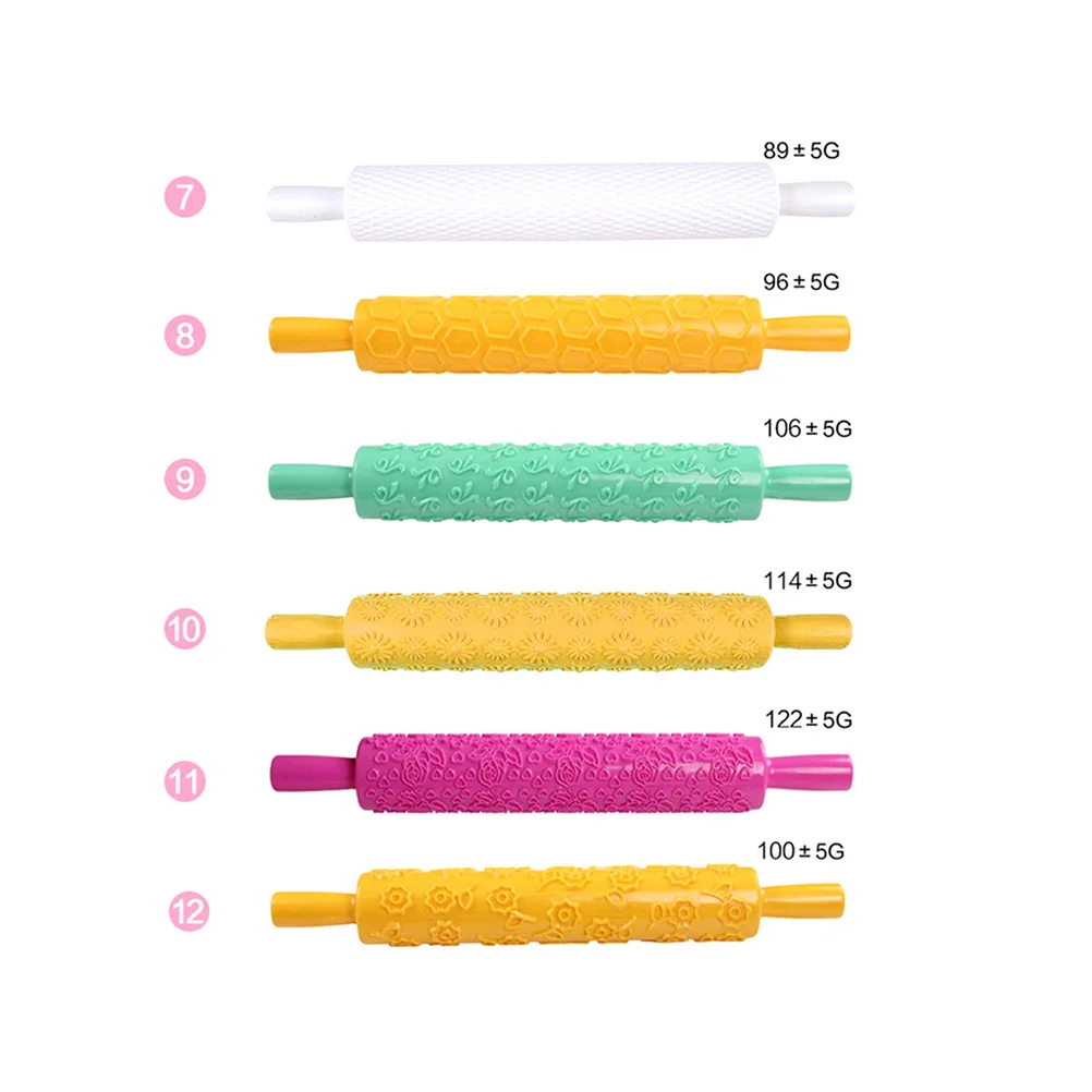 

8PCS Embossed Rolling Pin Food Grade Plastic Dough Roller Cake Pattern Kitchen Baking Tool Creative for Fondant