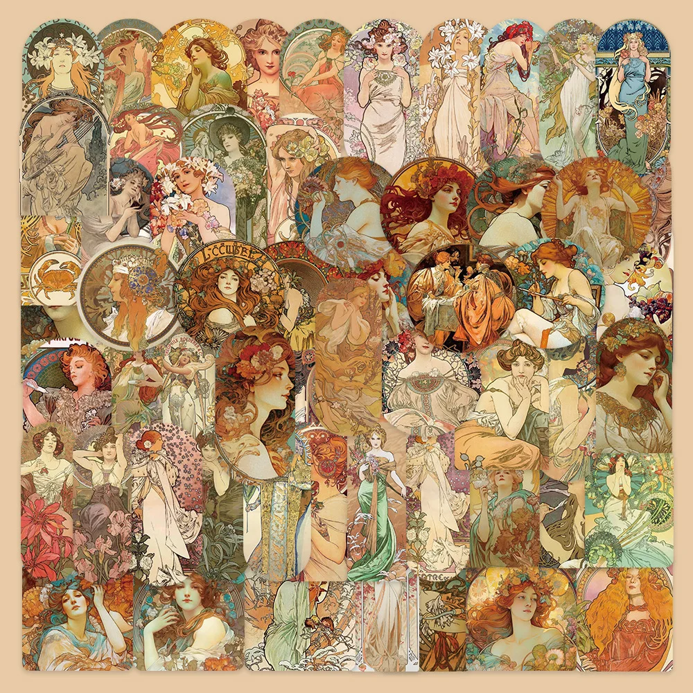 60 PCS\\SET Retro Rome Mucha Painting Renaissance Religious Vintage Art Goddess DIY Diary Scrapbooking Label Stationery Stickers