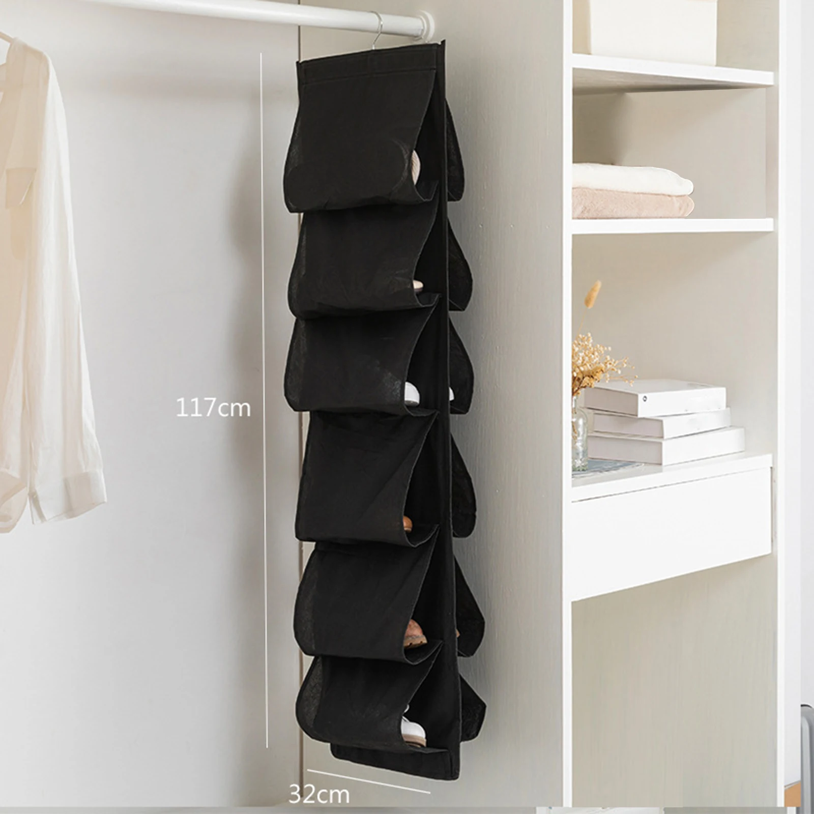 6 Layer Hanging Storage Bag Shoes Rack Storage Shoes Hanger Clothes Organizer Hanging Pocket Organizer Foldable Space Saving