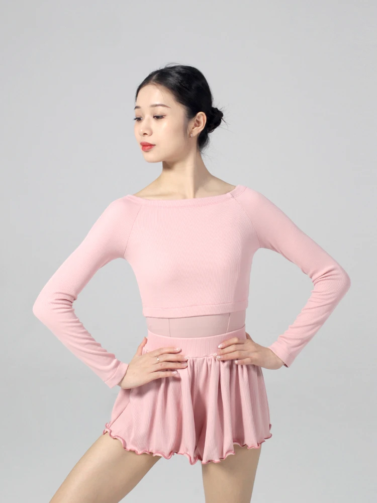 Costume d'entraînement de Ballet pour adultes, tricot, examen pour femmes, haut et short de danse modernes à manches longues