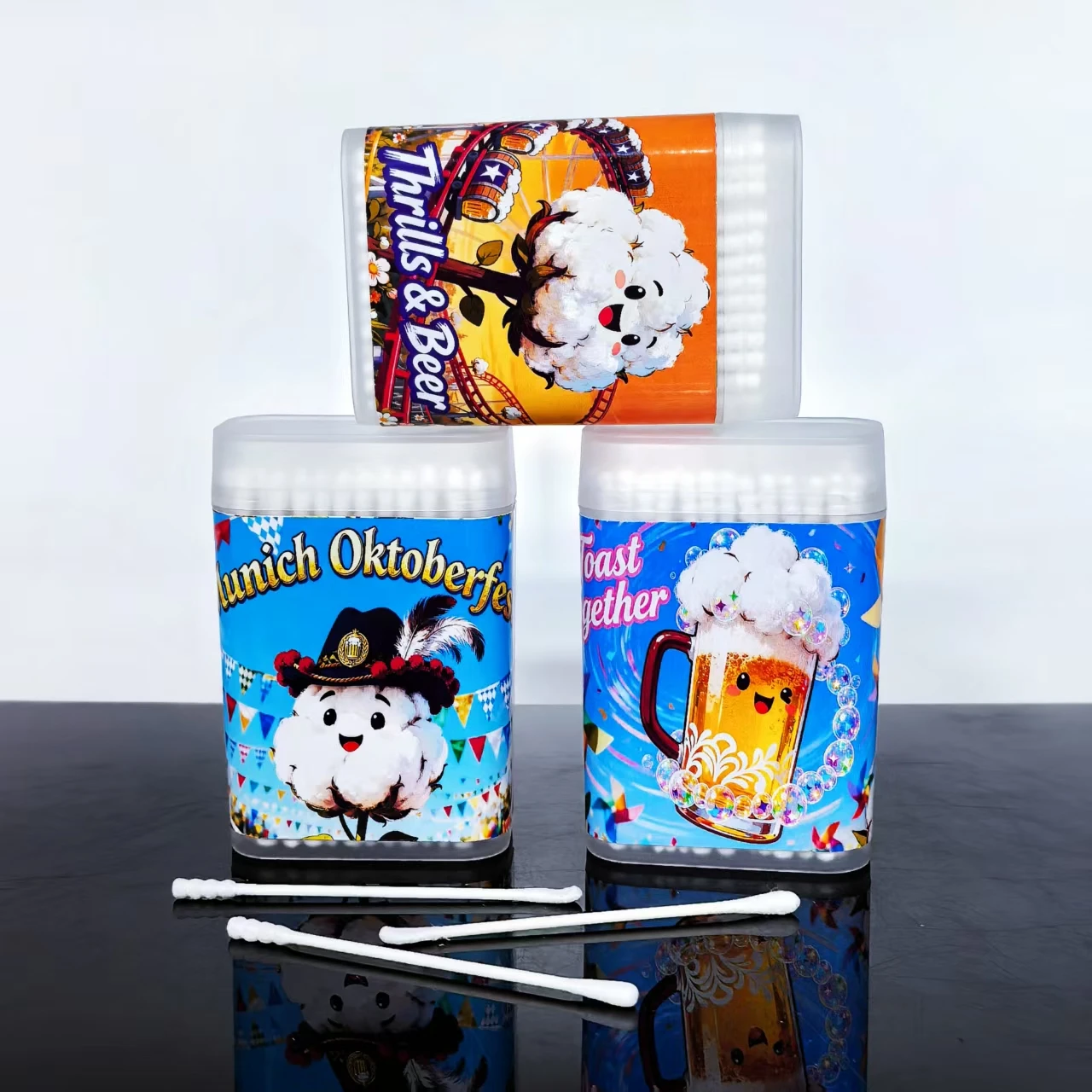 300 Uds. Hisopos de algodón de regalo para Festival de la cerveza, bastoncillos de algodón con cuchara para oreja de doble cabeza, hisopos de algodón para regalo de vacaciones para Festival de la cerveza