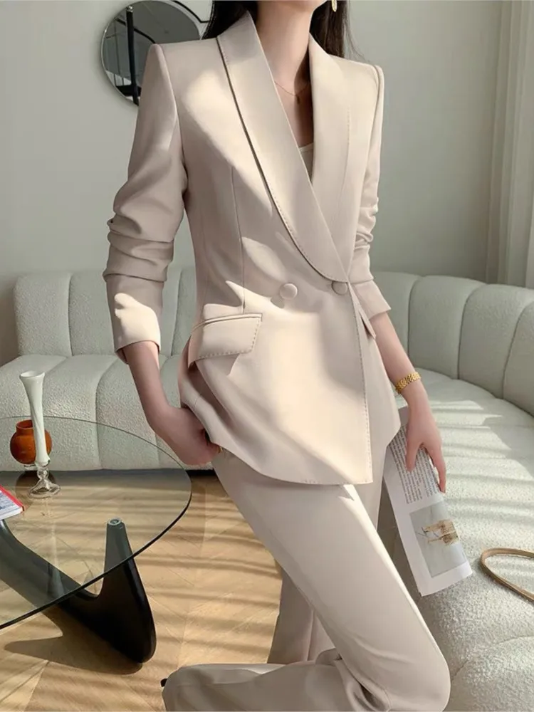 Korean Style Women's Blazer Set Fall Fashionable Casual Suit Coats and Pants Professional two piece Set Office Ladies Outfits
