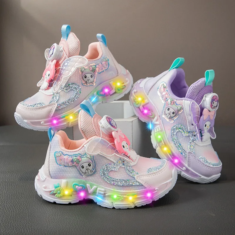 

Kids'Casual Shoes Sneakers Led Light Cartoon PU Leather For Girls Breathable Thick Botto Anti-slip Pink Pruple Shoes Size 23-36