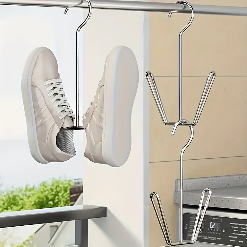 6/10pcs Stainless Steel U-Shaped Shoe Rack,Balcony Shoe Drying Rack,Multi-Functional Shoe Organizer,Hanging Shoe Organizers.