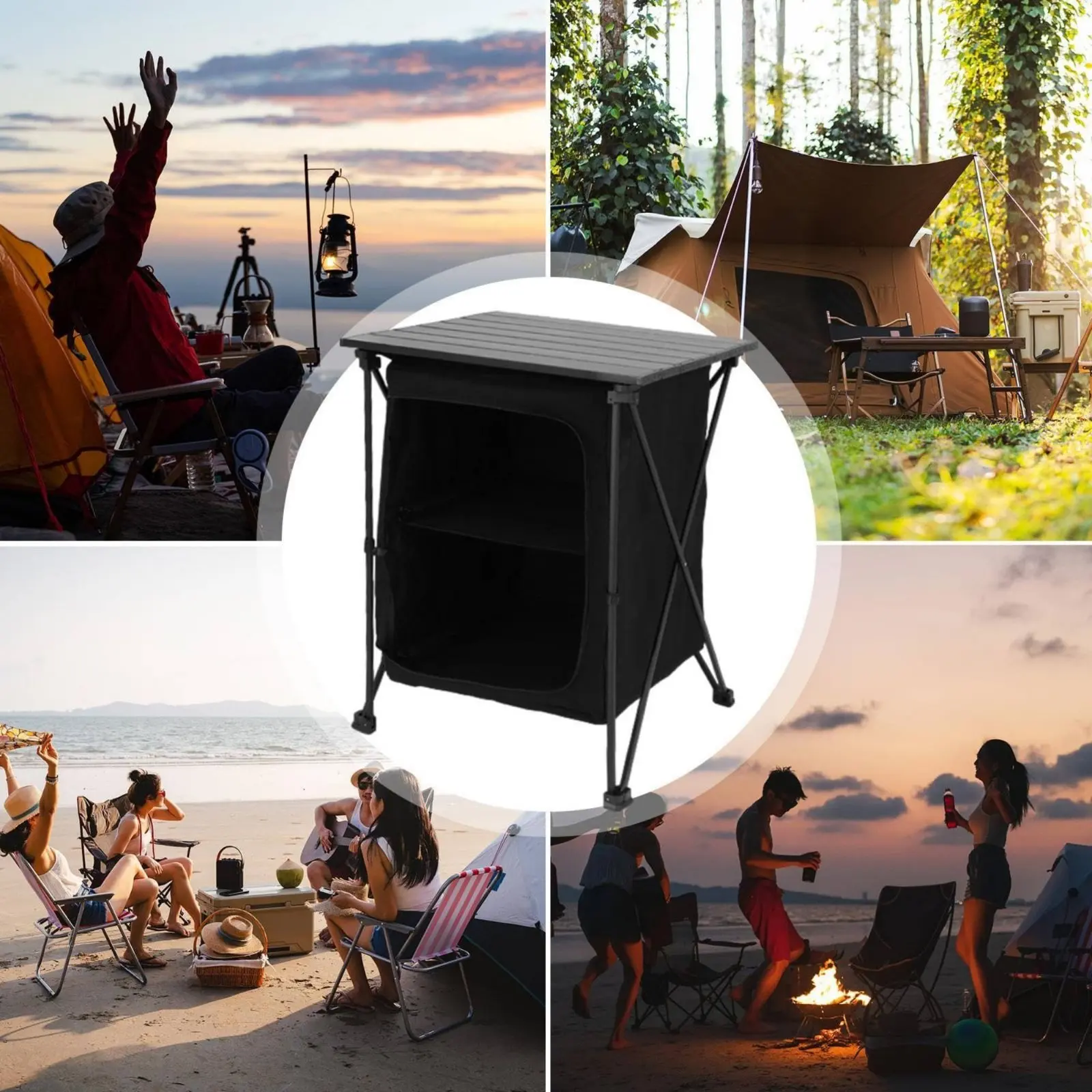 Tragbarer Campingtisch-Schrank Multifunktionaler Klappbarer Outdoor-Tisch-Schrank Schneller Aufbau Hochbelastbar
