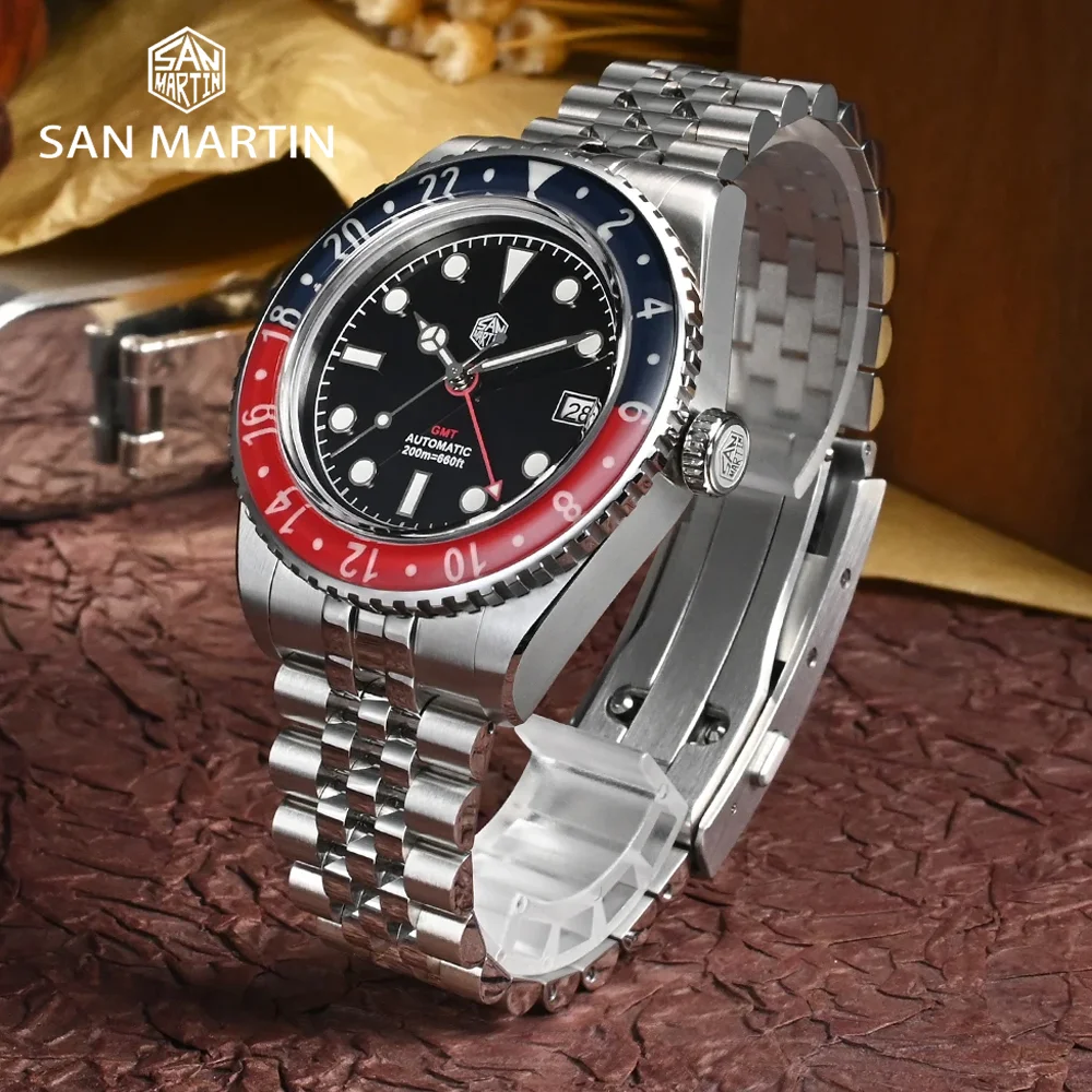 San Martin Original New 40mm GMT Men Luxury Business Sports Style Luminous Sapphire Bezel Automatic Mechanical Watch Watertight