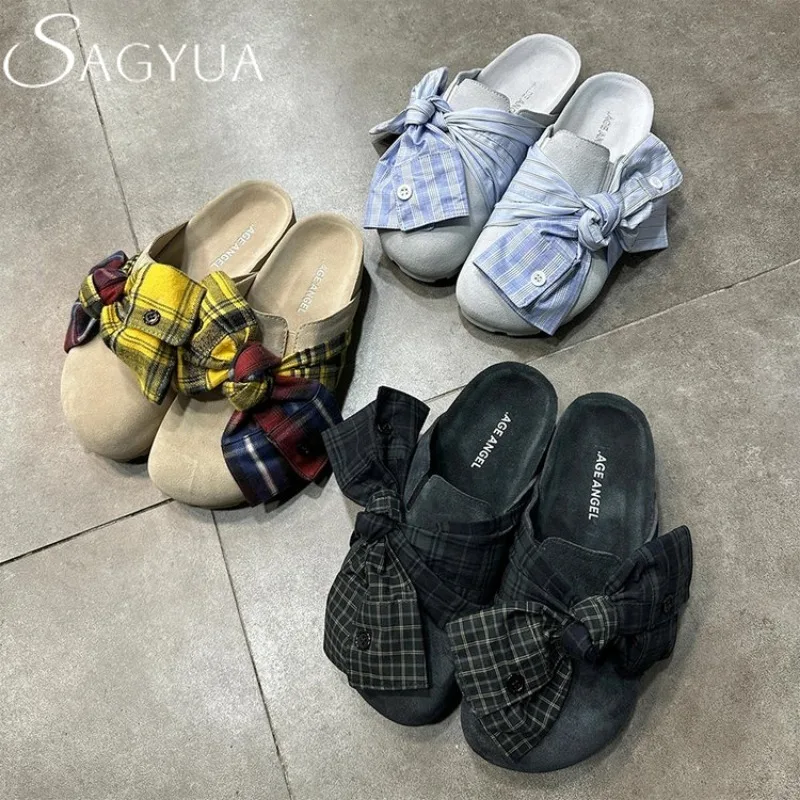 

Женские шлепанцы с бантом, повседневные лоферы, женские сандалии на плоской подошве, модное летнее удобное платье 2025, неглубокие прогулочные шлепанцы Mujer