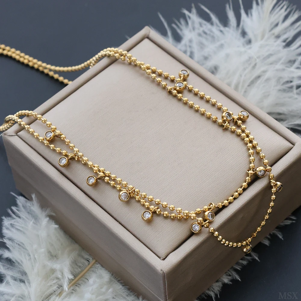 Luxury Shining Beaded Necklace Women Tassel Double Choker Chain Wedding Birthday Party Clothing Matching Jewelry Accessories