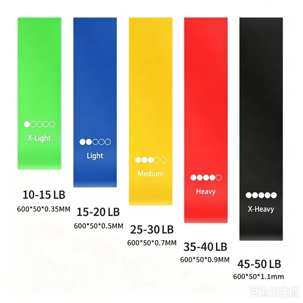 Set of 5 Skin-Friendly Resistance Exercise Band,5 Different Strength Levels Fitness Bands for Women/Men-Ideal for Home,Gym,Yoga