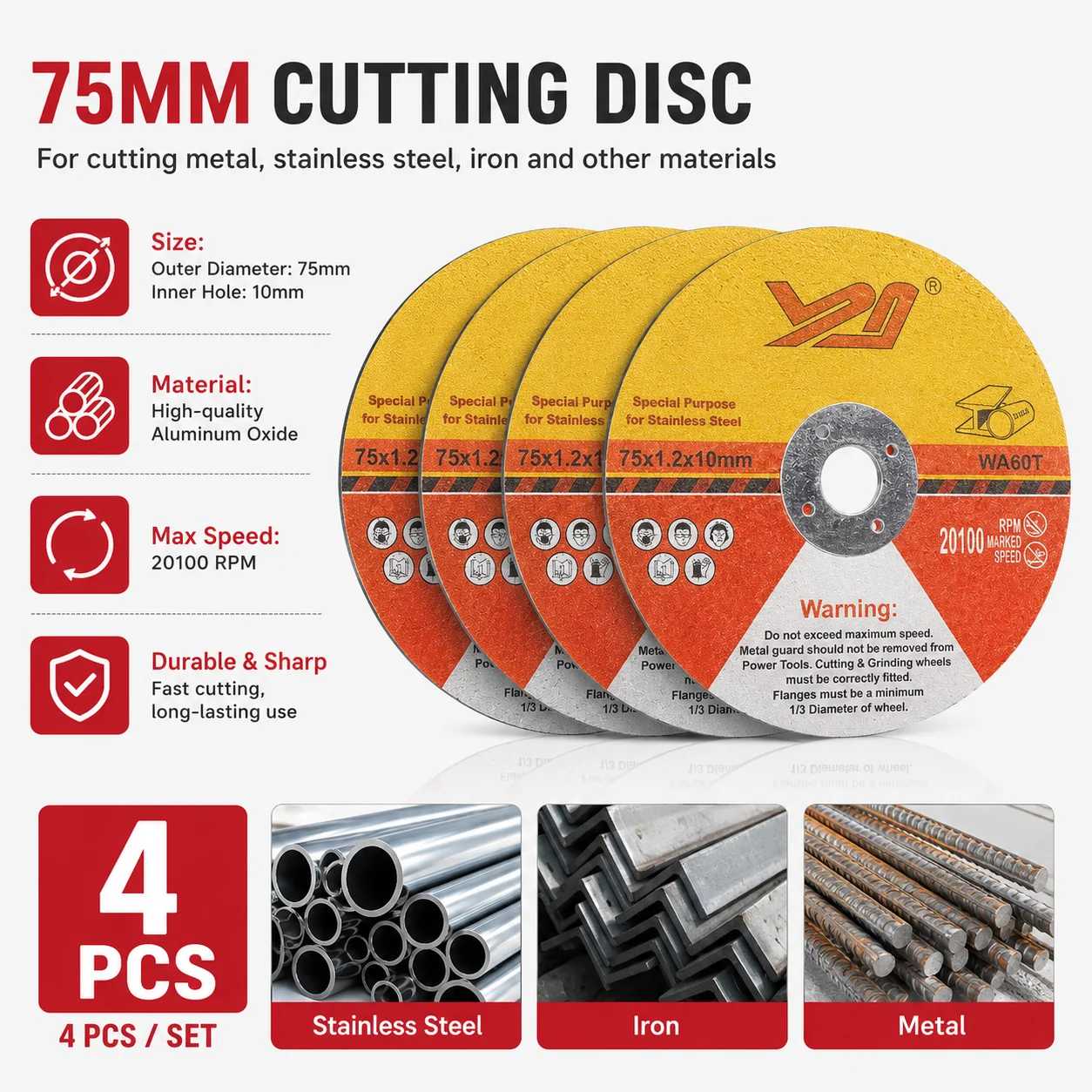 4PCS 75mm Cutting Disc,1.2mm Circular Saw Blade Grinding Wheel for Angle Grinder,Wood Steel Stone Metal Cutting Power Tool Parts - view 2