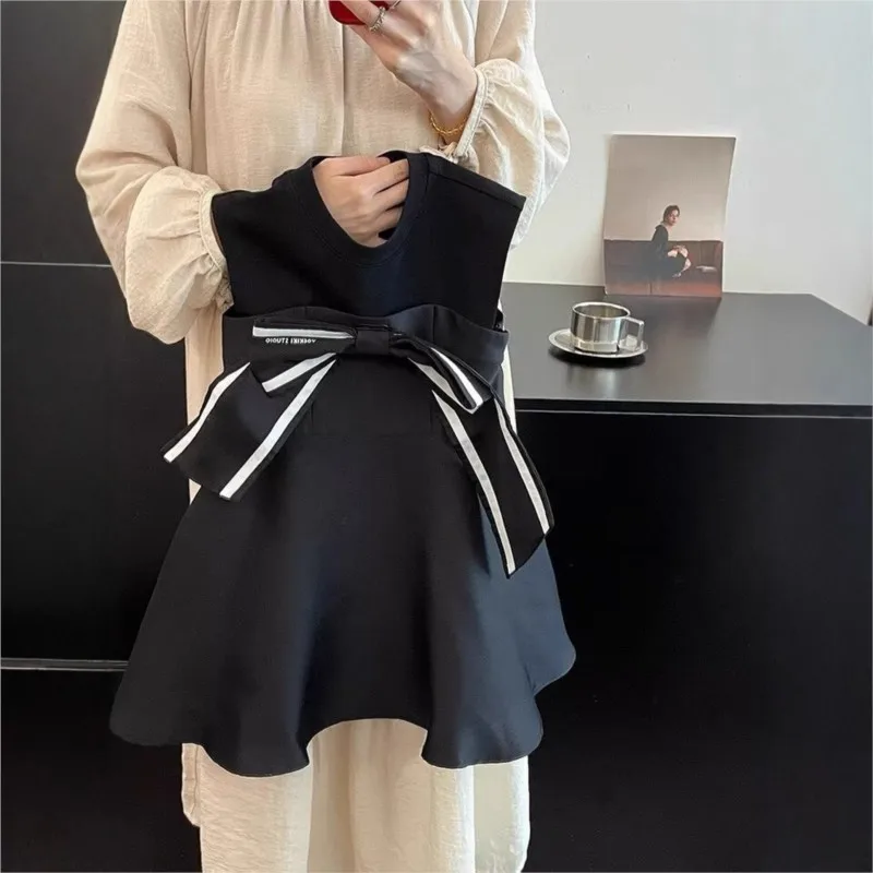 

Модное платье-жилетка на липучке с бантом для девочек, без рукавов, для младенцев и малышей, повседневное, в полоску, летняя одежда для детей от 18 месяцев до 10 лет