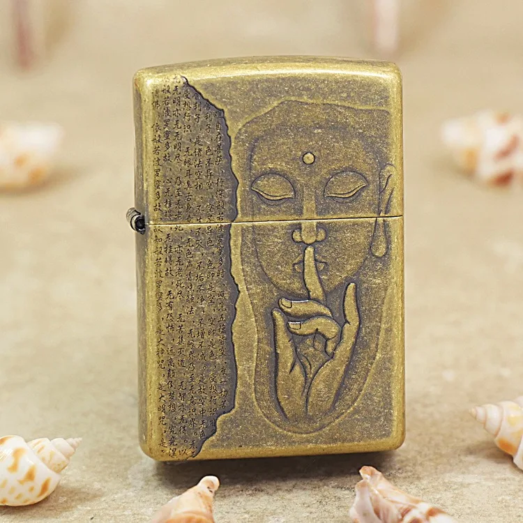 Genuine Zippo Ancient Bronze Buddha oil lighter copper windproof Kerosene lighters Gift with anti-counterfeiting code