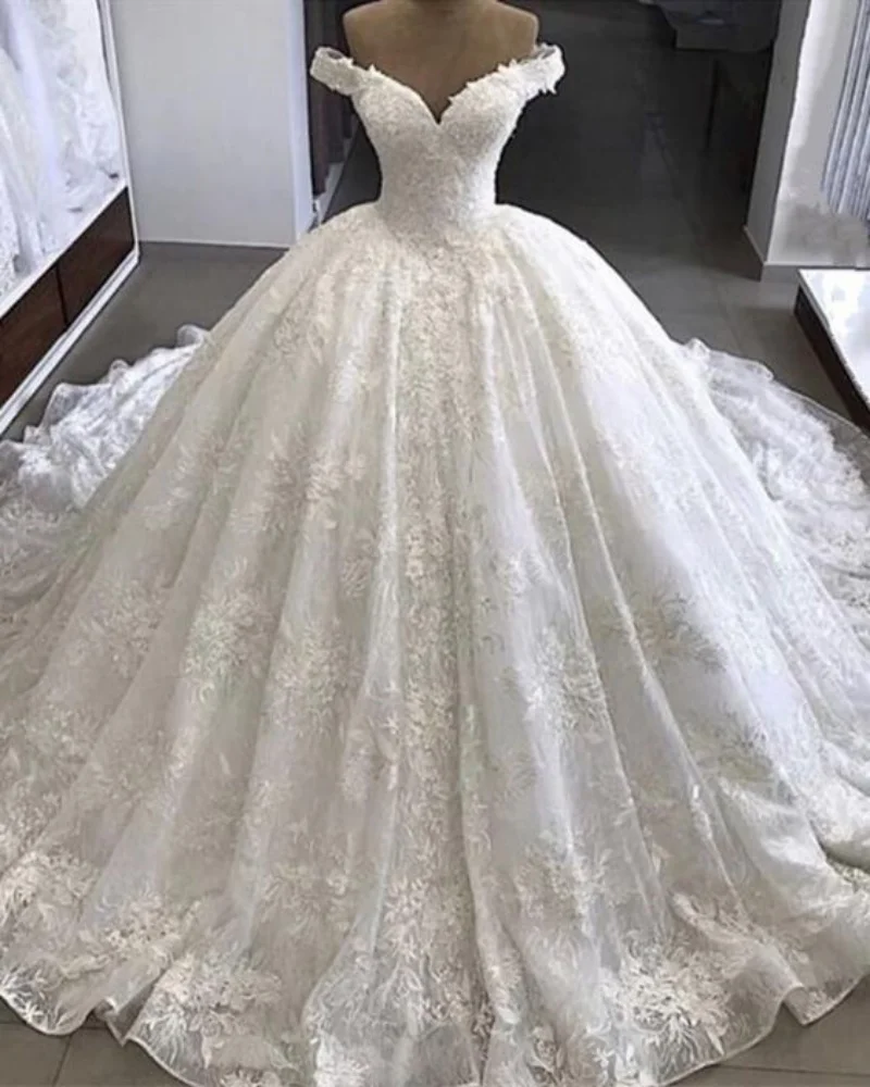 

Off the Shoulder Lace Appliques Wedding Dresses for Bride 2025 Ball Gown Court Train Bridal Dresses Gowns