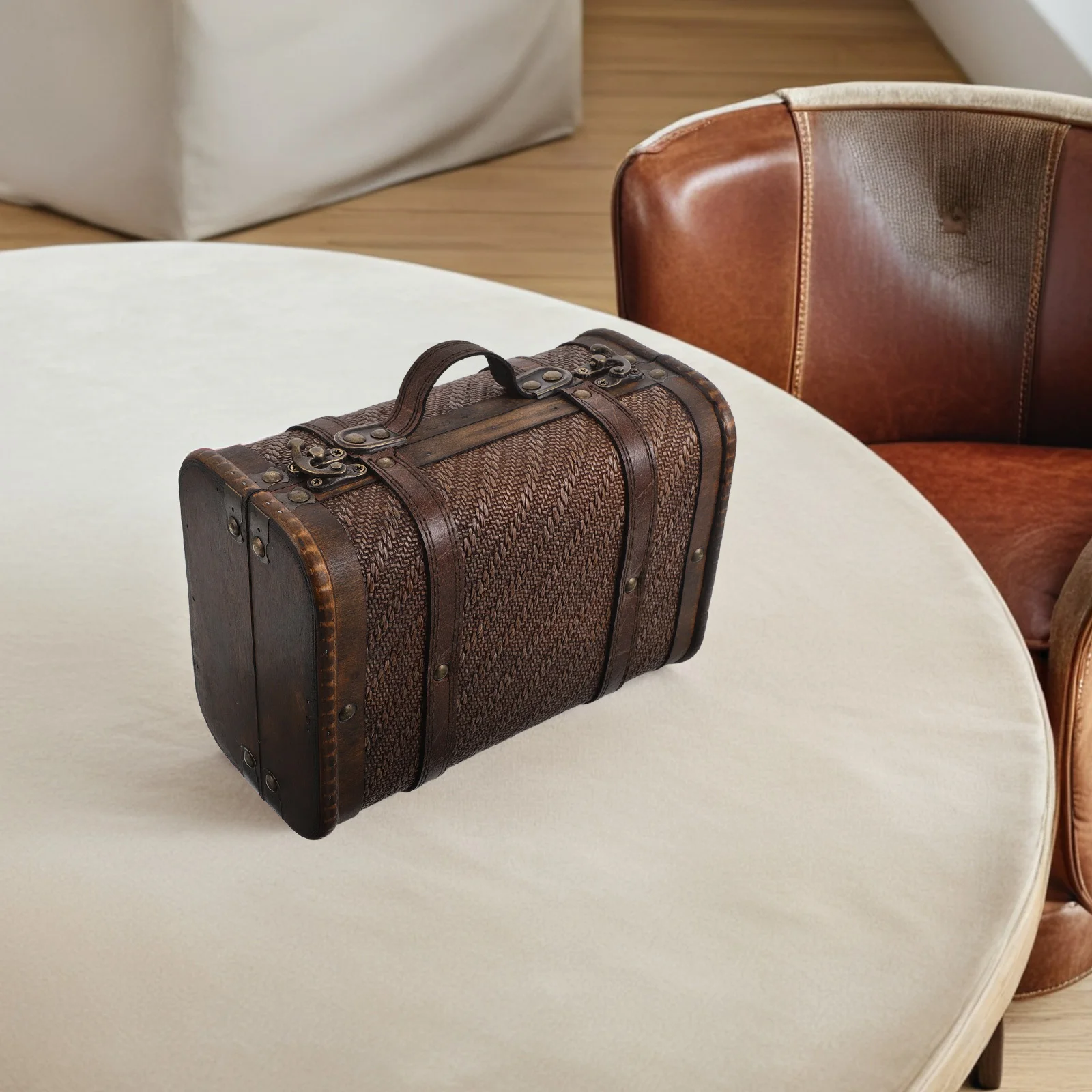 

Vintage Wooden Suitcase Prop Retro Storage Chest Decorative Small Treasure Box Keepsake Organizer Home Decor
