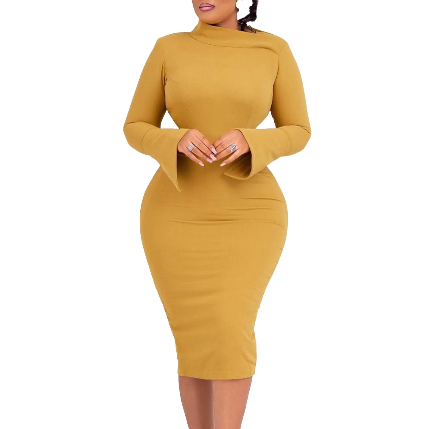 

Autumn Elegant African Dresses for Women Long Sleeve Diagonal Collar Yellow Green Red Bodycon Dress Dashiki African Clothing