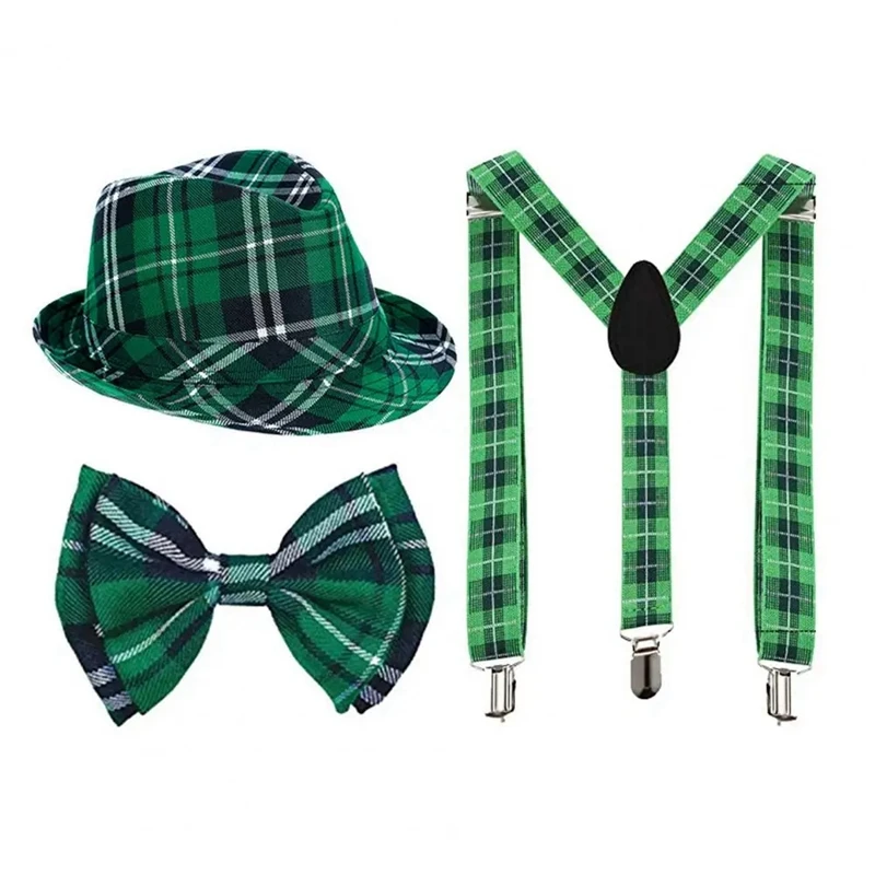 Bow-Knot Suspender Contrast Color Create Atmosphere Plaids Green Cosplay Festival For Party