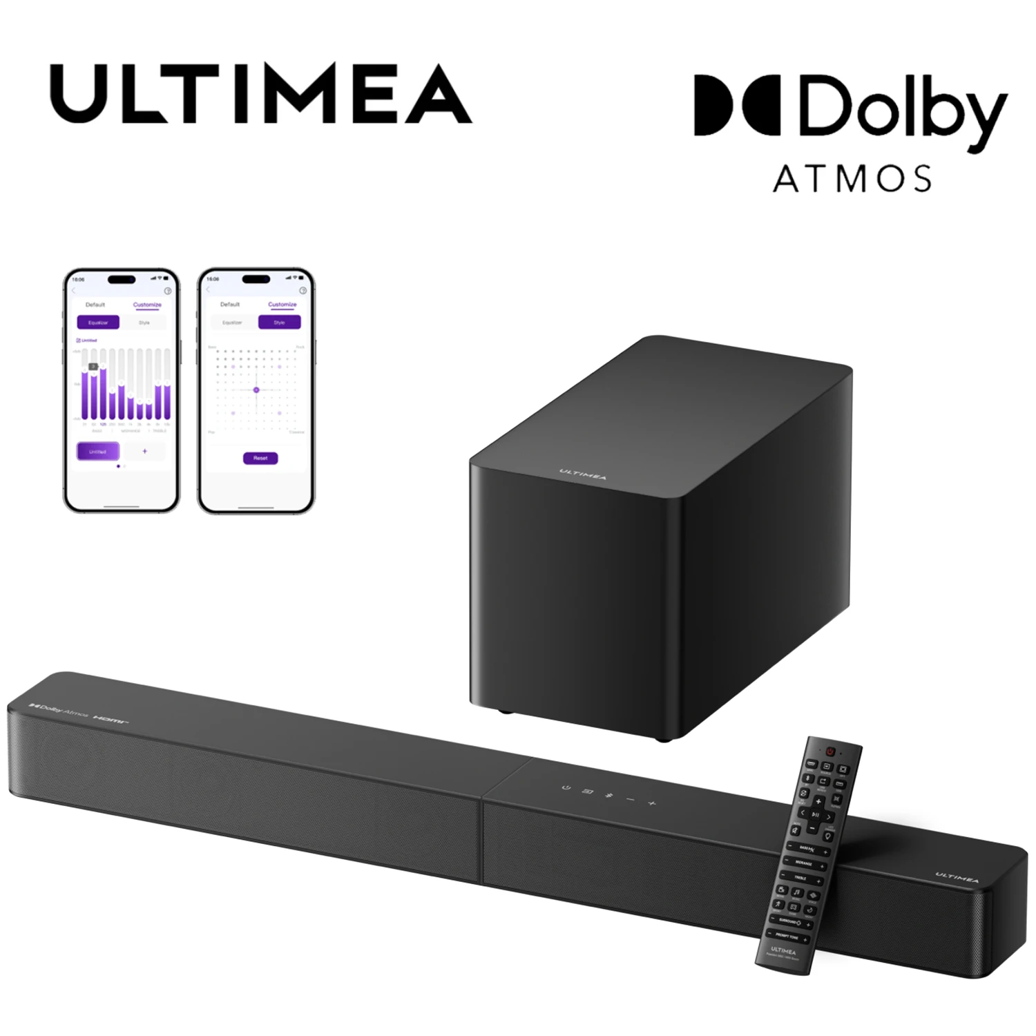 ULTIMEA 5.1CH Sound Bar with Subwoofer, Dolby Atmos, VoiceMX, BassMX, APP, 340W Soundbar for Smart TV, Home Theater Sound System