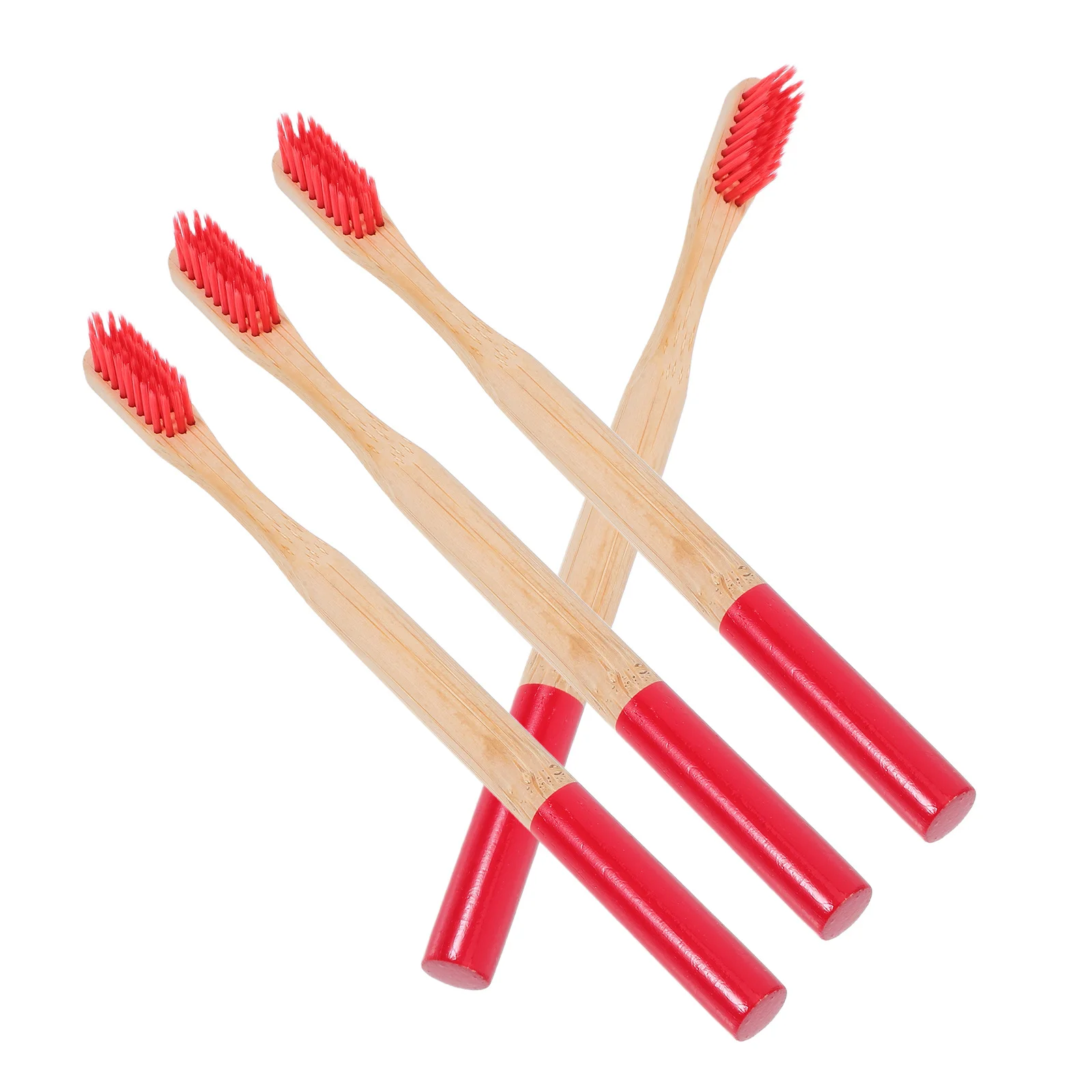 

4pcs Bamboo Toothbrush Eco Friendly Biodegradable Wooden Toothbrushes For Adults Travel Home Use Red Antislip Handle Oral Care
