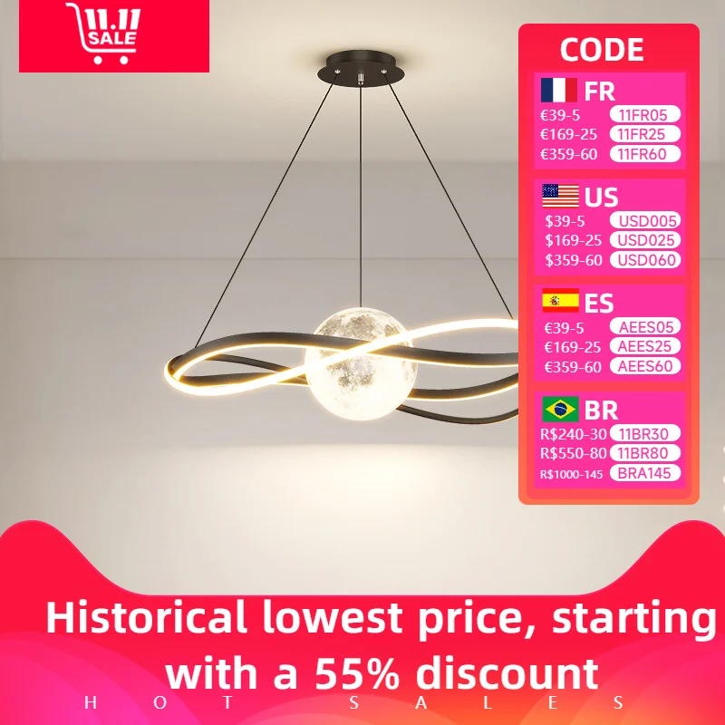 LED Italian minimalist living room main light minimalist modern moon ceiling light creative personality restaurant bedroom light