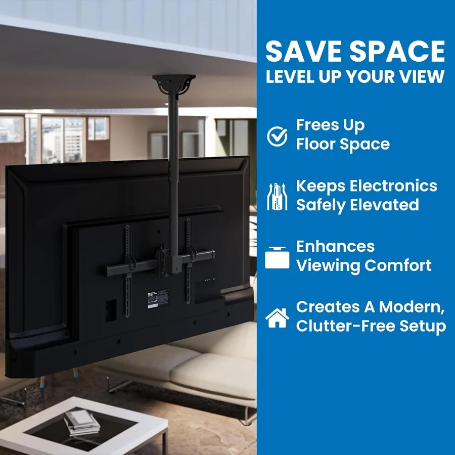 TV Ceiling Mount Bracket with Adjustable Height and Full Motion 360Degree Rotation for Flat Panel LCD LED OLED Plasma TVs Suppo