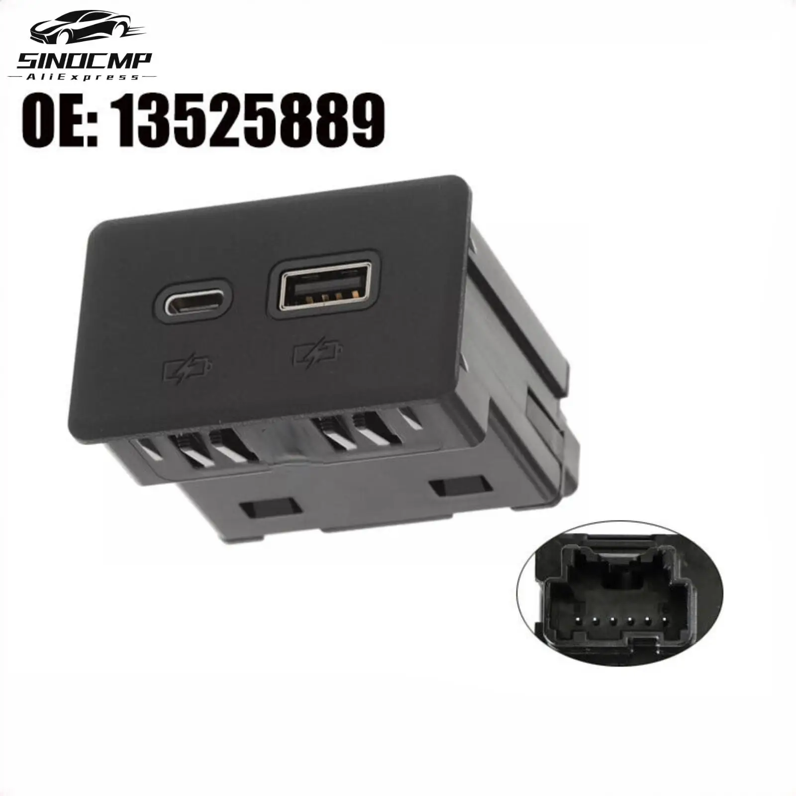 

13525889 USB-C Port Dual Charge Receptacle For Chevrolet Silverado 1500 2500 3500HD Suburban Cadillac Escalade GMC Sierra Yukon