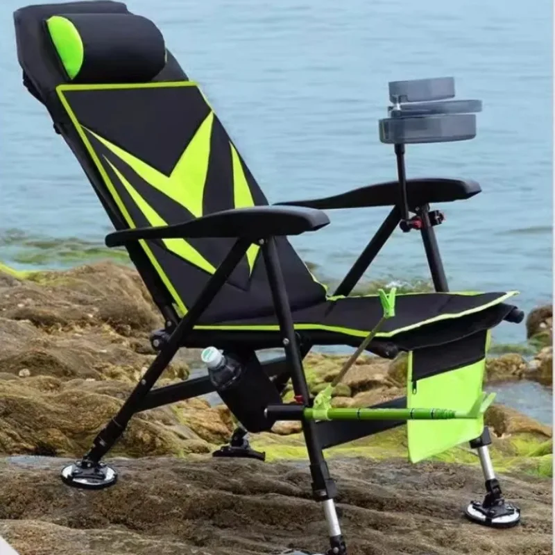 Multi-Function Fishing Chair Folding Reclining Camping Seat Heavy-Duty Portable AdjustableOutdoor Stool with Backrest River Bank