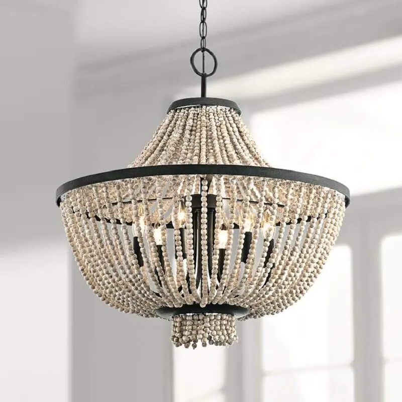 bedroom chandelier princess children's room living room dining room decorative light French wrought iron wood bead chandelier