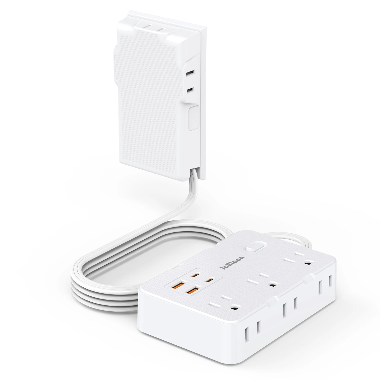 US Plug Flat 5ft Extension Cord with Detachable Outlet Cover,Surge Protector with 6+3 AC Outlets and...