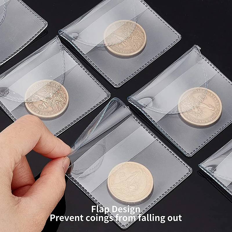 20Pcs/Lot Single Pocket Coin Sleeves Collector Individual Clear Plastic Sleeves Holder Small Coin Plastic Holder