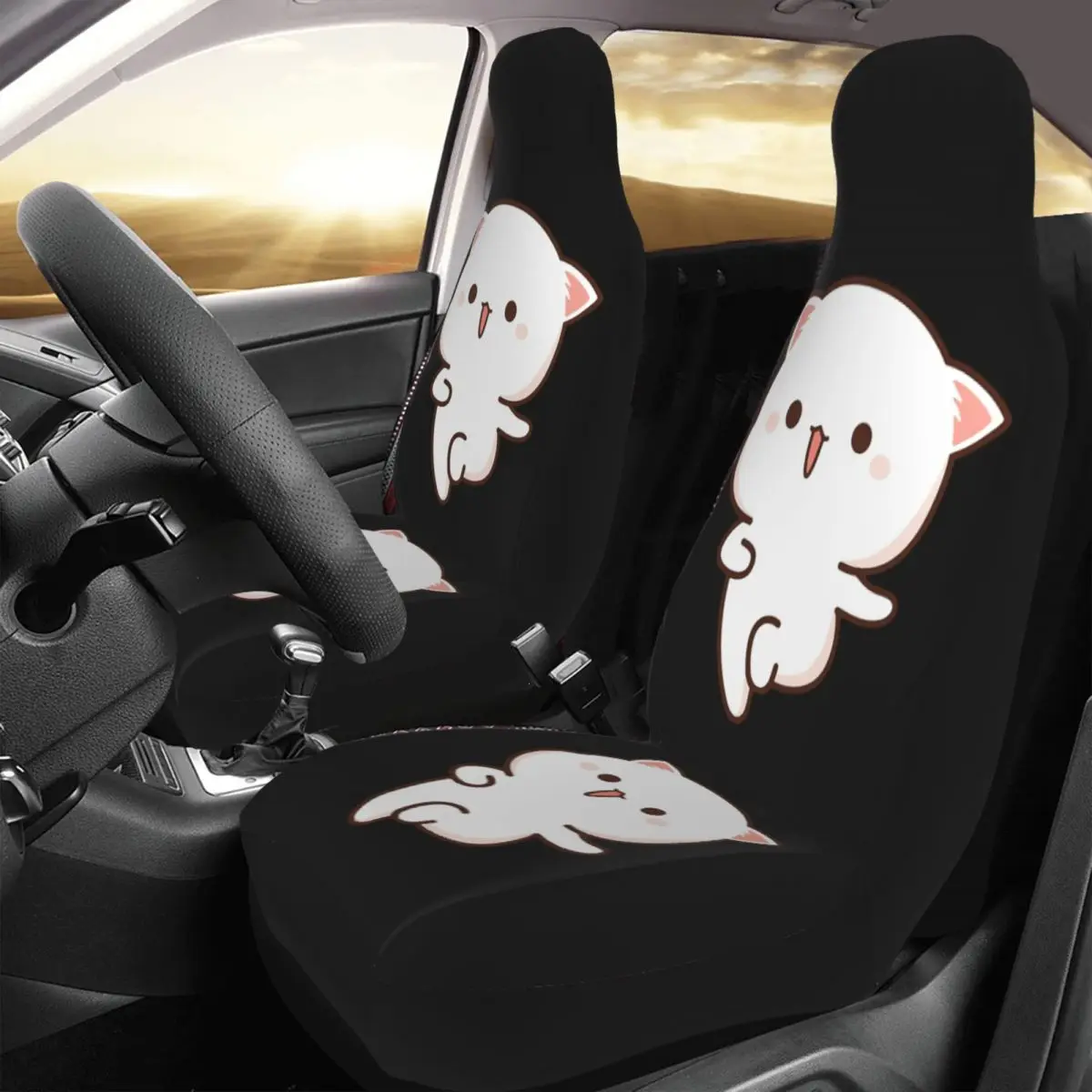 

Peach And Goma Mochi Cat Skipping Car Seat Cover Custom Printing Universal Front Protector Accessories Cushion Set