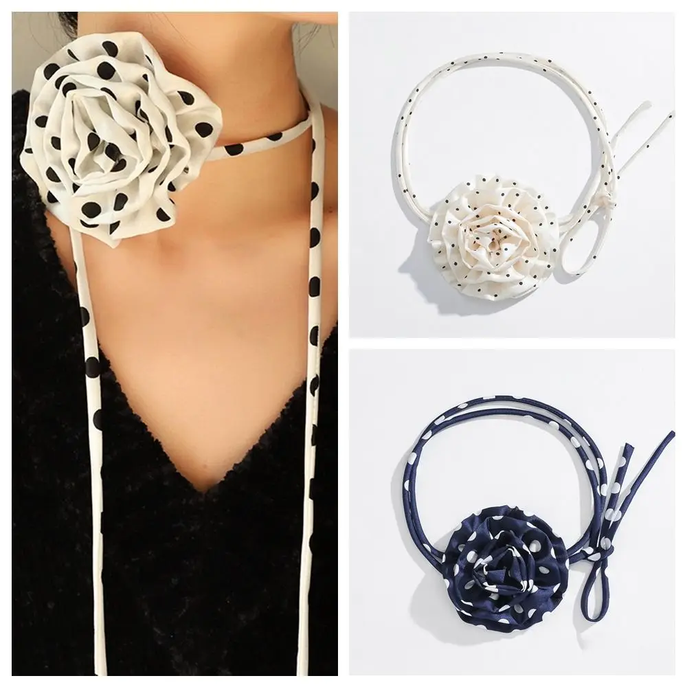 Exaggerated Big Rose Clavicle Chain Adjustable Y2K Polka-dot Rose Choker Romantic Chiffon Rose Pendant Collarbone Chain Girl