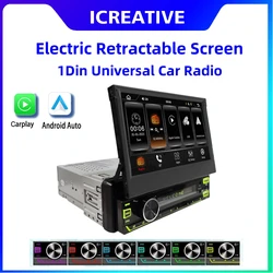 Universal 1Din Car Radio 7 Inch Electric Retractable Touch Screen MP5 Player Wireless Carplay Mirror Link Multimedia Autoradio