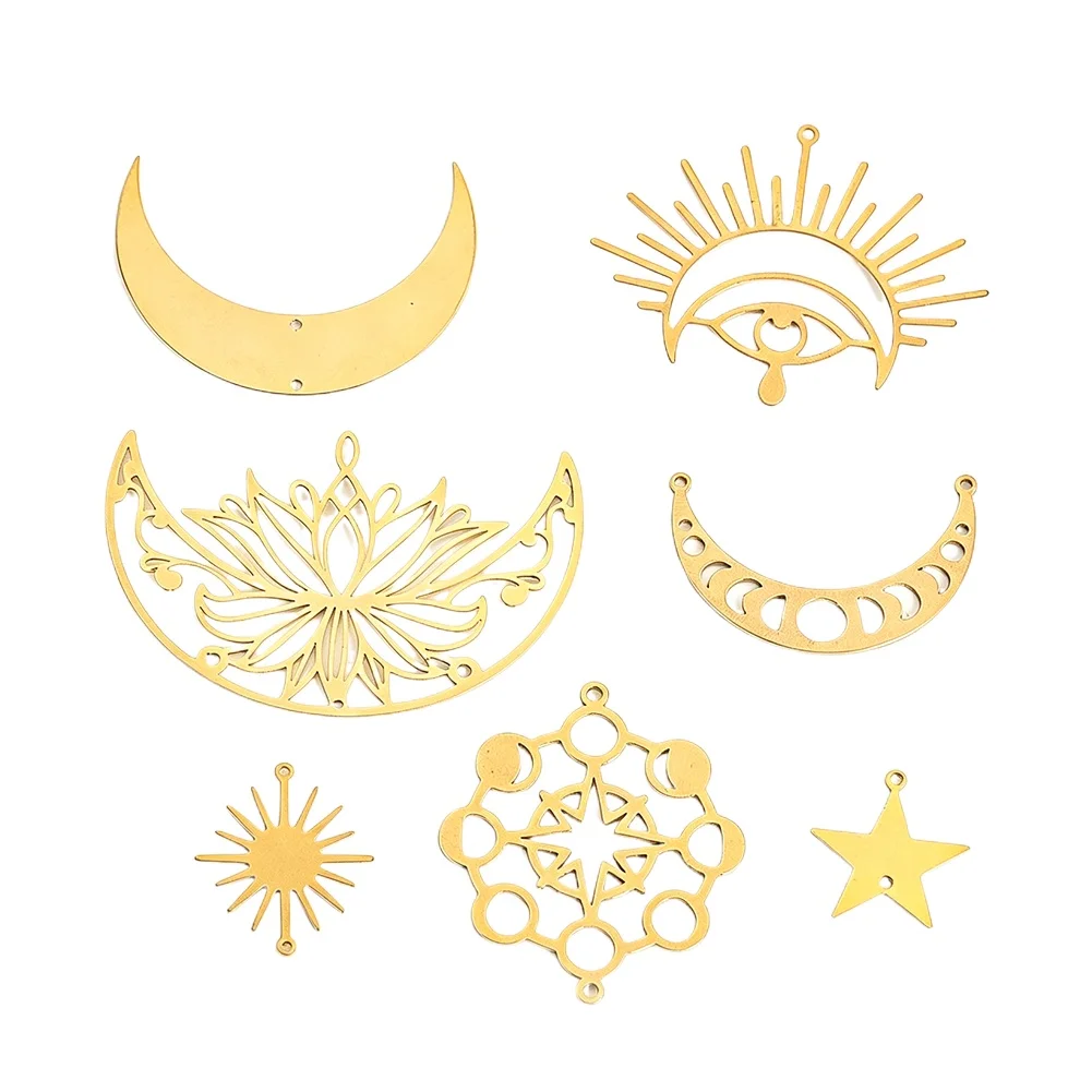 7pcs/set Brass Unplated Hanging DIY Suncatcher Crystal Connector Celestial Filigree Connector Jewelry Making Witchcraft Decor