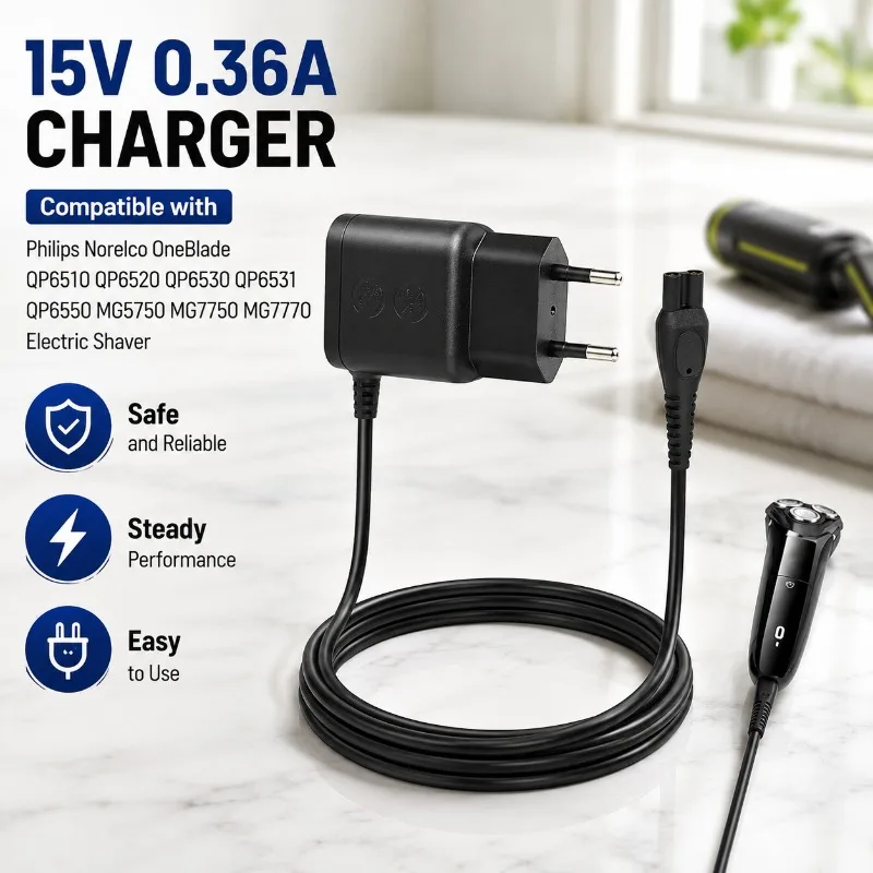 15V EU Standard Charger Compatible with Philips Shaver HQ8505 HQ6070 Fit S5000 S9000 Series Stable Power Supply Adapter