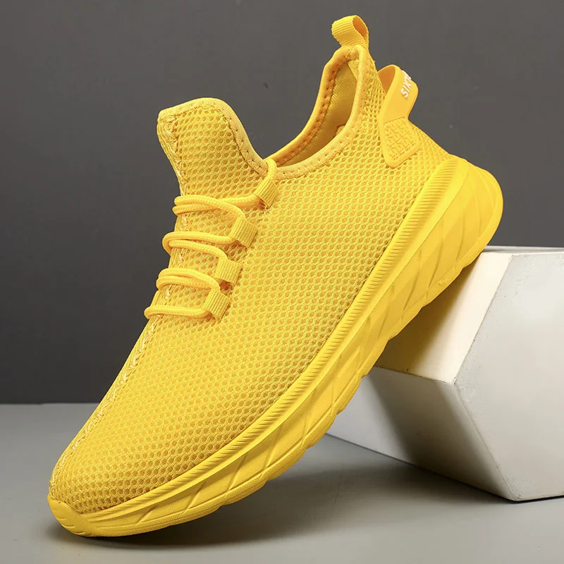 Fashion Classic Yellow Running Shoes Men Mesh Breathable Sports Men\'s Sneakers Lightweight Big Size 47 Jogging Walking Shoes Man