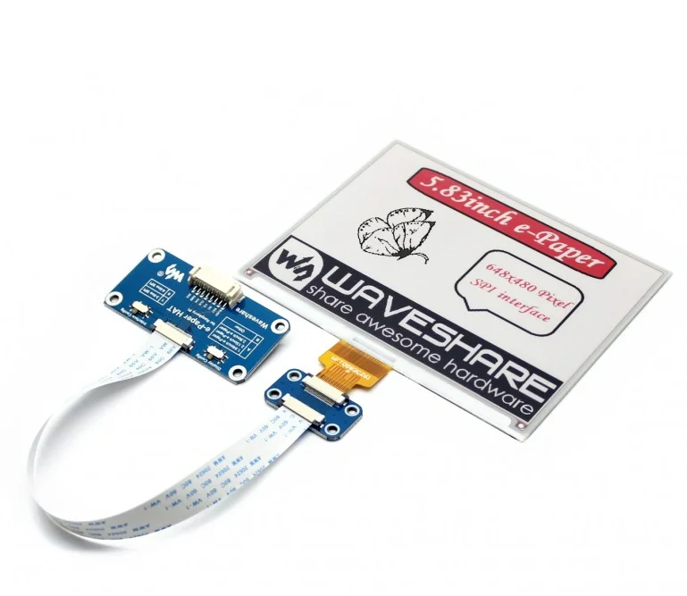 Waveshare chapéu de papel eletrônico de 5,83 polegadas (B), 648 × 480, display de tinta eletrônica para Raspberry Pi, vermelho/preto/branco de três cores