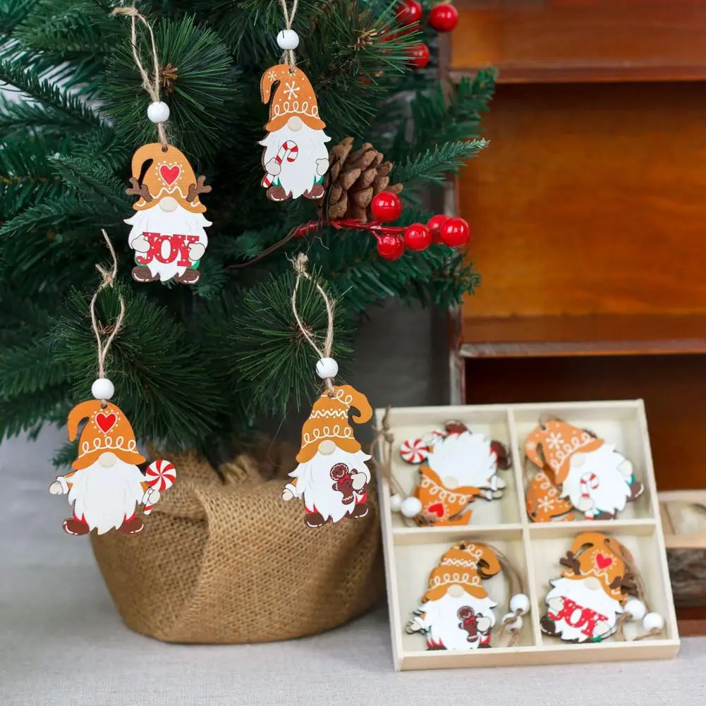 Wooden Christmas Ornaments Christmas Gingerbread Man Ornaments for Xmas Tree Home Kitchen Decoration 12pcs Wooden Gnome Pendant