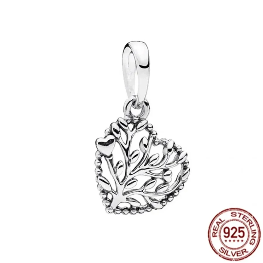 Abalorios de plata de ley 925 para pulsera Pandora, abalorios originales de árbol familiar, Animal, madre, alas, corazón, regalo de joyería para mujer