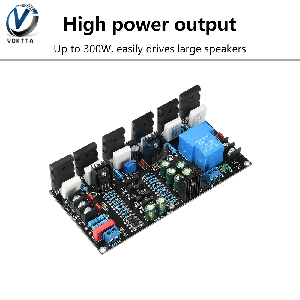 

DC 20V-90V 300W Mono Power Amplifier 1943+5200 HIFI High-power Paired Tube Post Stage Audio Amplifier Board with Speaker Protect