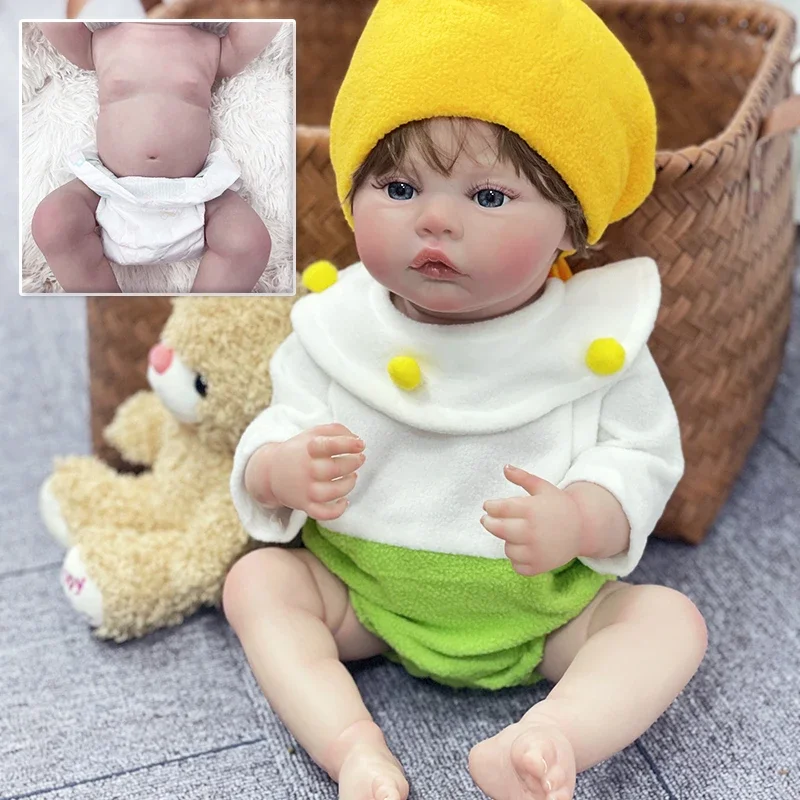 Muñeca Reborn de pradera de 19 pulgadas para bebé realista, cuerpo completo de vinilo para niña y cuerpo de tela, pelo enraizado a mano con venas visibles, juguete para niña