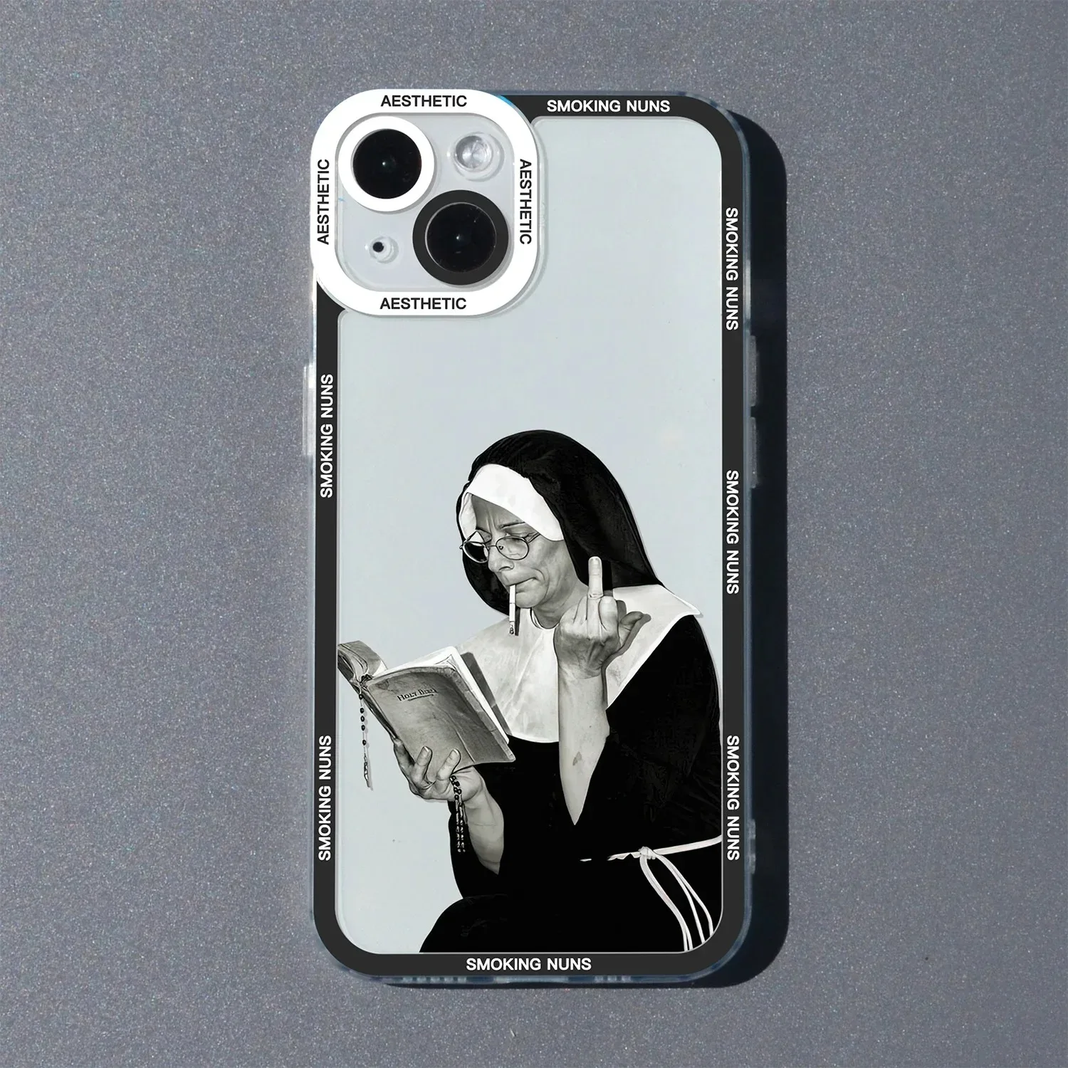 Smoking Nuns Art Aesthetic Phone Case For iPhone 16 15 14 13 12 11 Pro Max Mini XS X XR SE 7 8 Plus Soft Cover