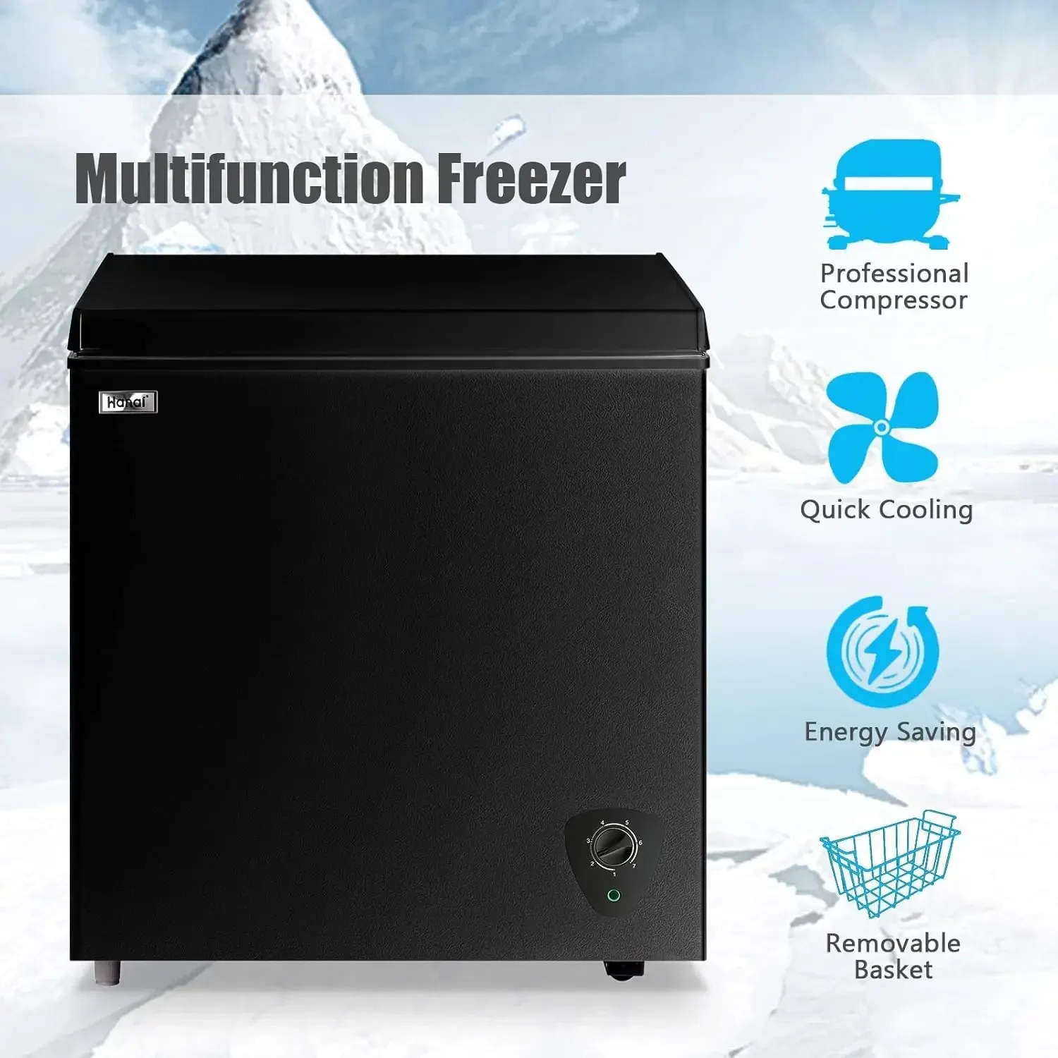 Chest Freezer Compact Freezers with Adjustable Thermostat Top Open Door Freezer Compressor Cooling with Rmovable Storage