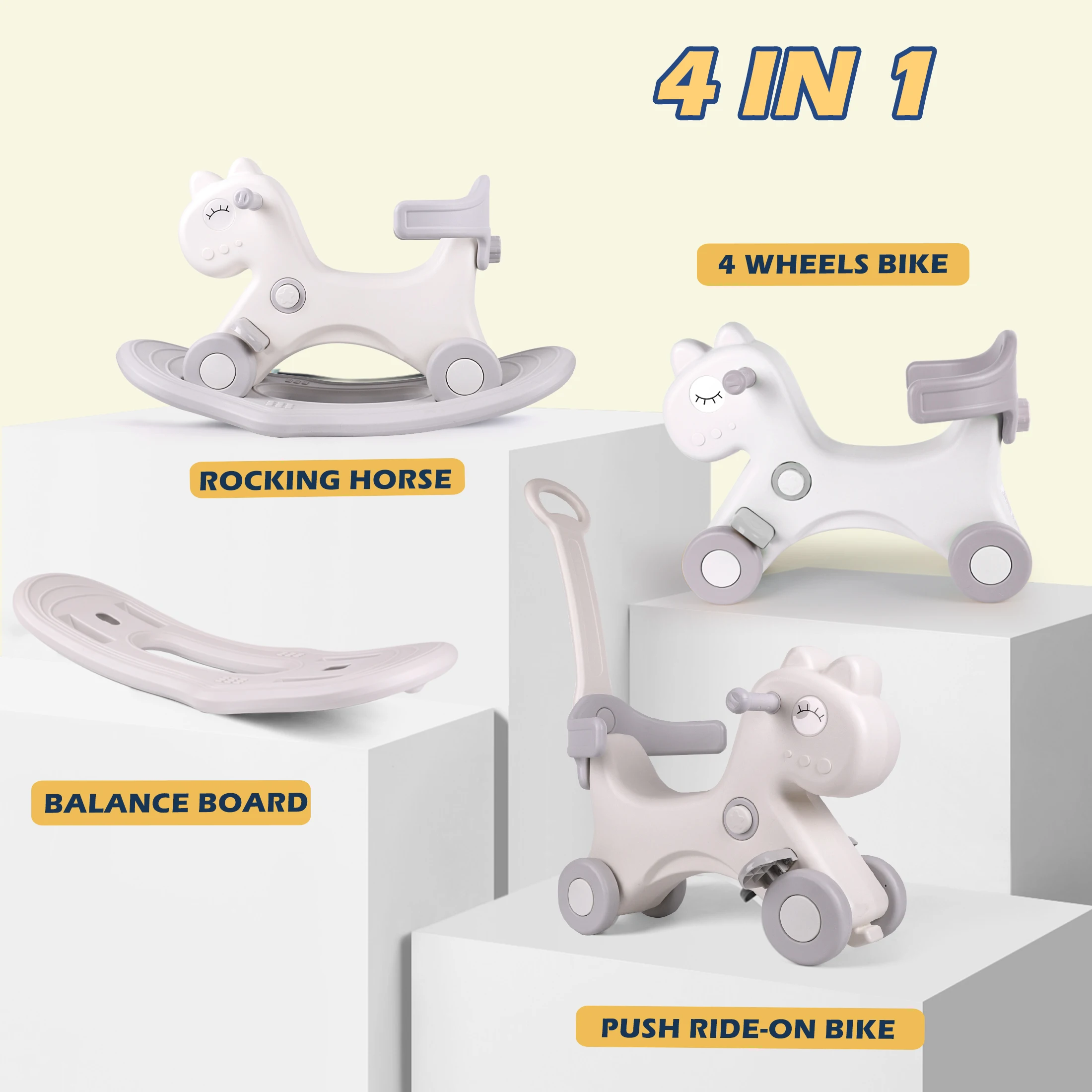 ม้าโยก, เด็กความปลอดภัย Push Handle Rocker สําหรับเด็กวัยหัดเดิน 1/2/3 ปีเด็ก Ride-on ของเล่นของขวัญวันเกิดเด็กผู้หญิงแกว่งของเล่น