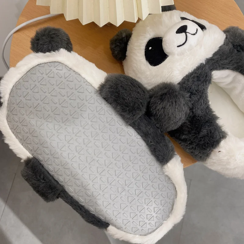 Highland Cow Panda Plush Slippers Indoor Fluffy Shoes Cute Animal Soft Home Anti-slip Slipper Footwear for Men Women