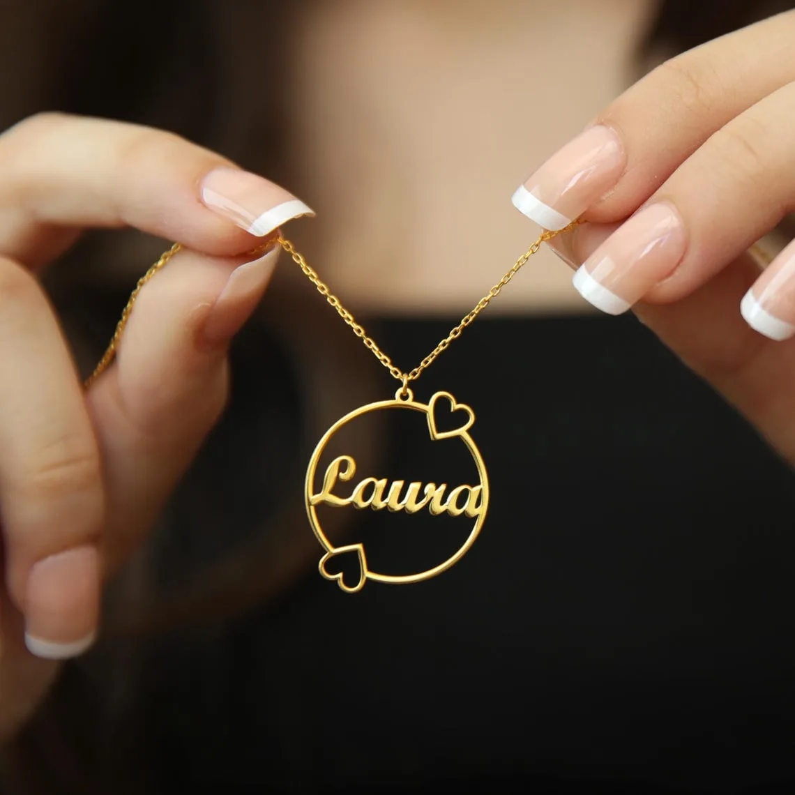 

Customized Nameplate Heart Necklace Gold Plated Stainless Steel Engrave Name Pendant Valentine's Day Gift