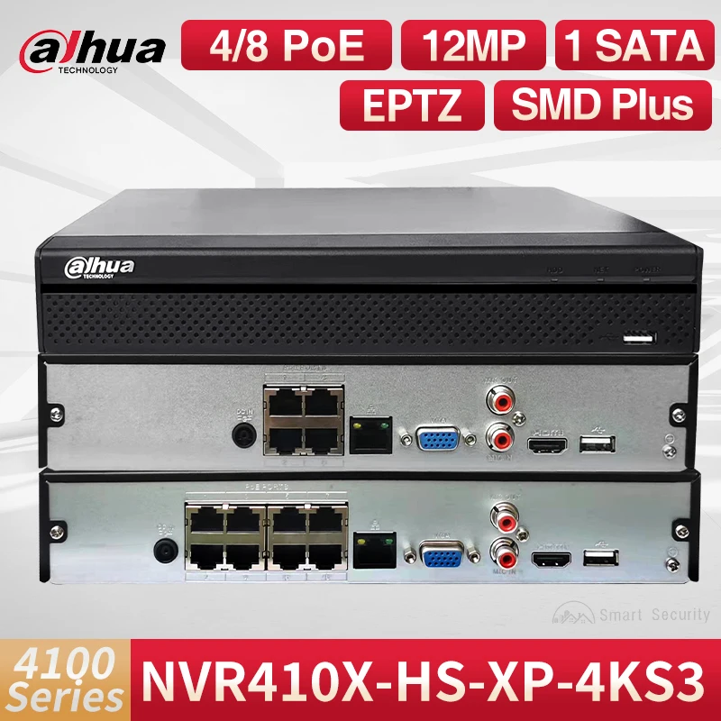 

Сетевая IP-камера Dahua 4 8 каналов 4K NVR 1HDD Lite PoE, черный видеорегистратор ETPZ