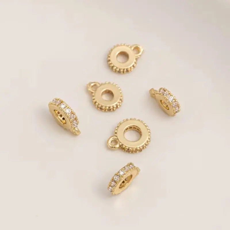 14K Gold Plated Zircon Spacer Beads With Hanging Ring DIY Bracelet Necklace Pendant Jewelry Accessories