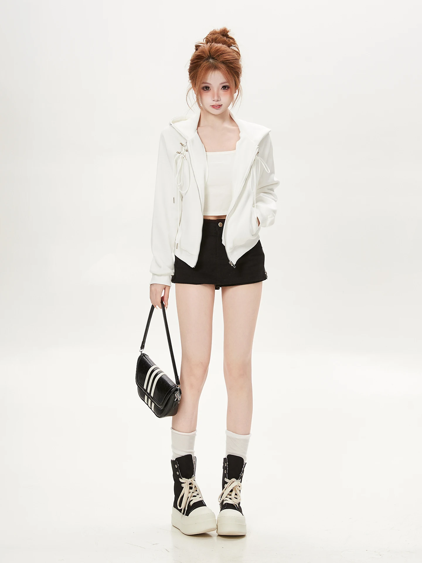 Ant American Hot Girl Hooded Cardigan Women's Autumn Y2K Wings Embroidery Zipper Short Jacket Loose Fit Long Sleeve Cotton Po...